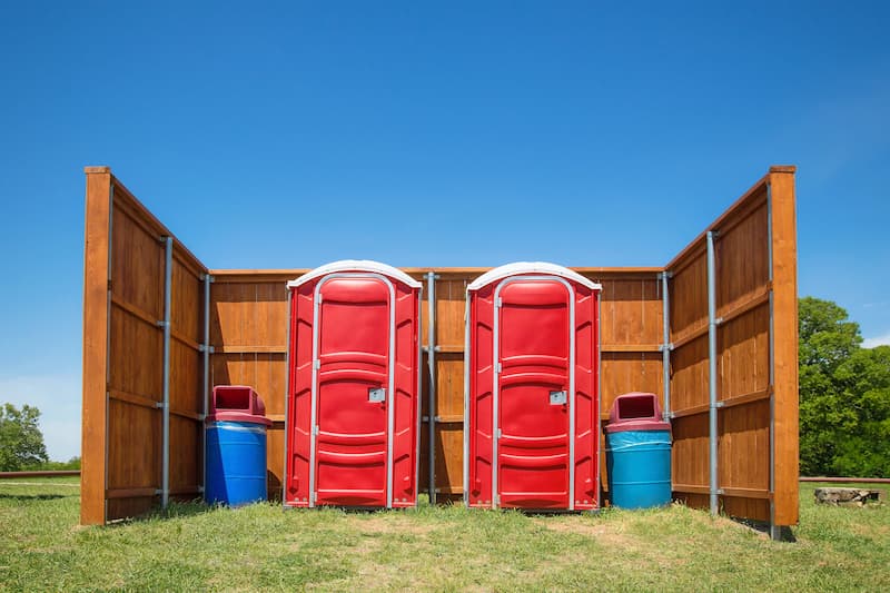 Short-term porta potty units staged for delivery in Lansing, Michigan